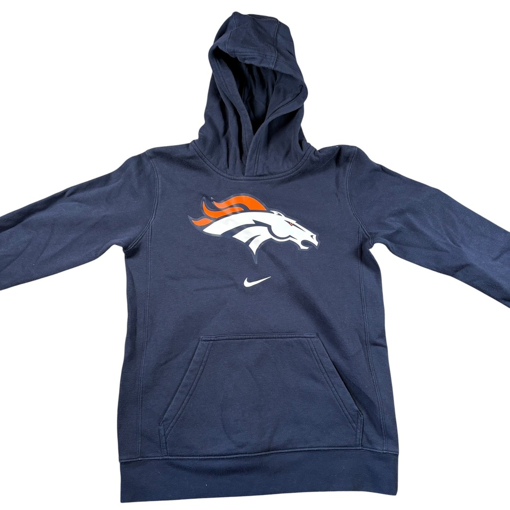 Nike Denver Broncos Hoodie Youth L Navy Blue NFL Football Pullover Gorpcore - Picture 2 of 8